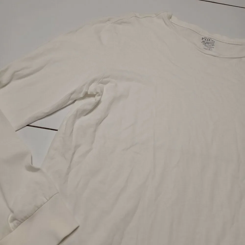 PRL Mens‎ Large Polo Shirt White Blue Embroidered Logo Long Sleeve 100% Cotton
